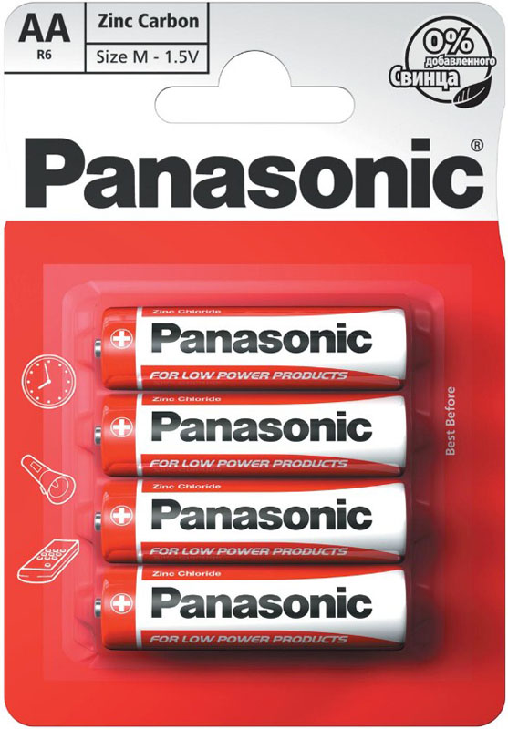 Panasonic AA Red Zinc Carbon LR6 1.5V пальчиковые батарейки.
